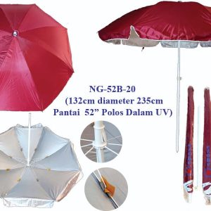 NAGOYA ^ NG-52B-20 ' PAYUNG PANTAI 52" MERAH MAROON UV DALAM SILVER